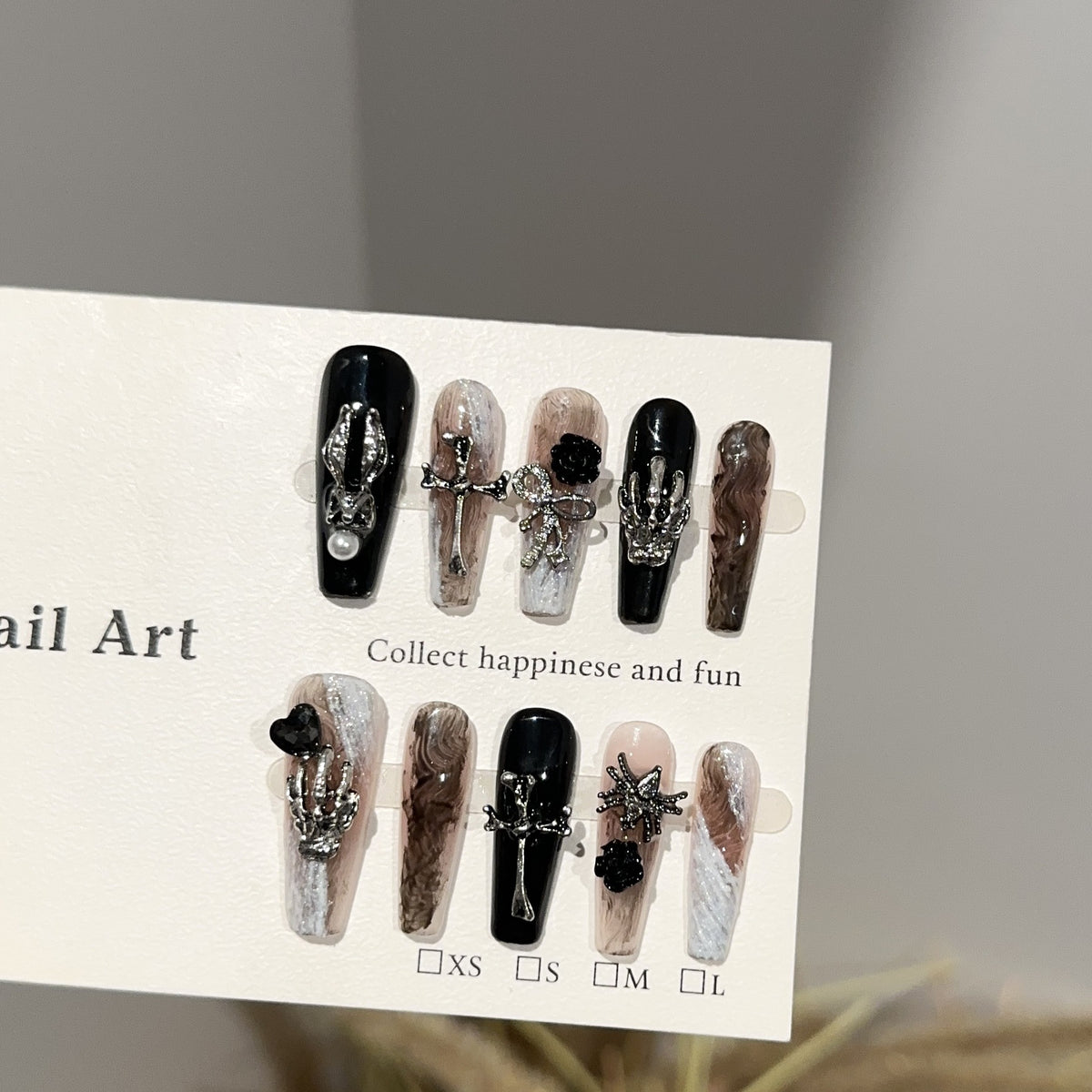 Dark Gothic Long Coffin press-on nails — worn on both hands, full look