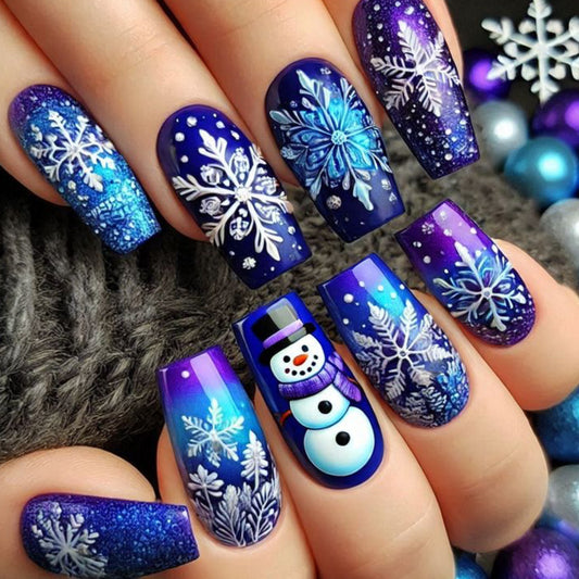 Blue Gradient Floral Christmas Snowflake Snowman