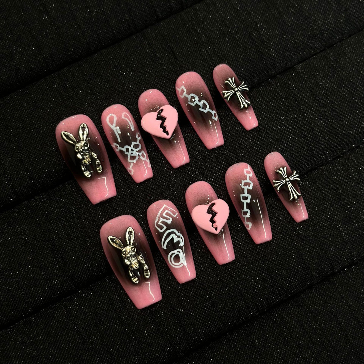 Heartbreak Bunny Medium Coffin — packaging with nail file, jelly tabs and glue