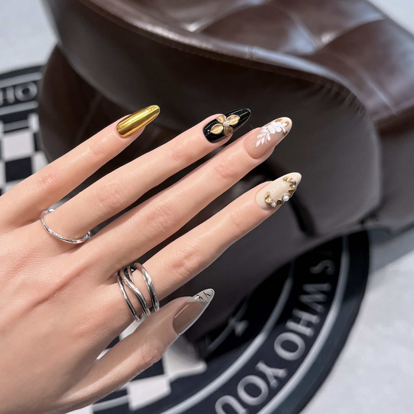 Gold Cat Eye Floral Hand-Painted