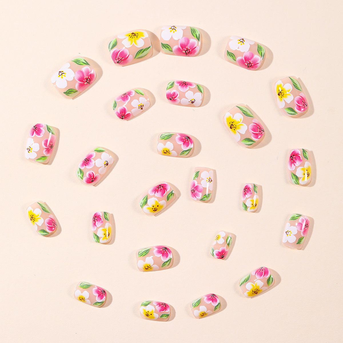 Green Floral Press-On Nails