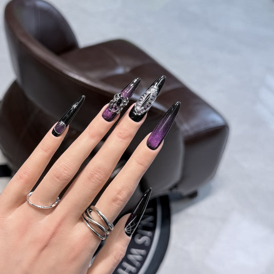 Black Cat Eye Spider Web Hand-Painted
