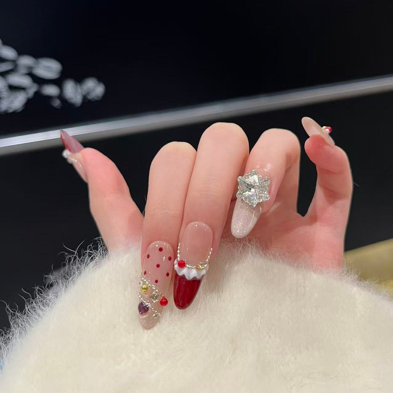 Cat Eye French Floral Christmas Snowflake