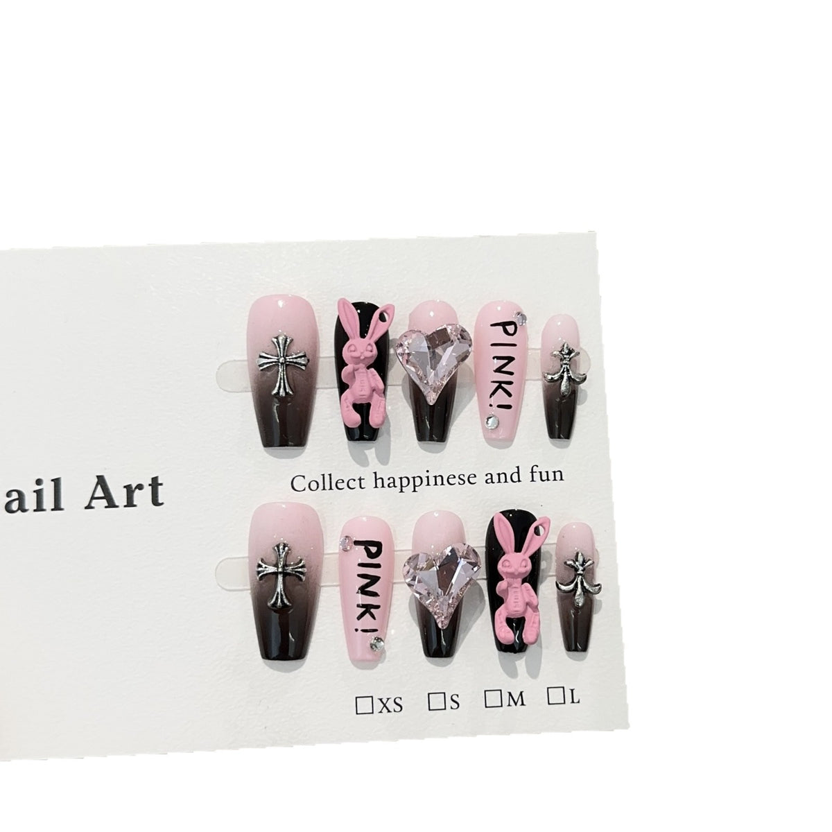 Pink Bunny Girl Medium Coffin press-on nails — additional styling view