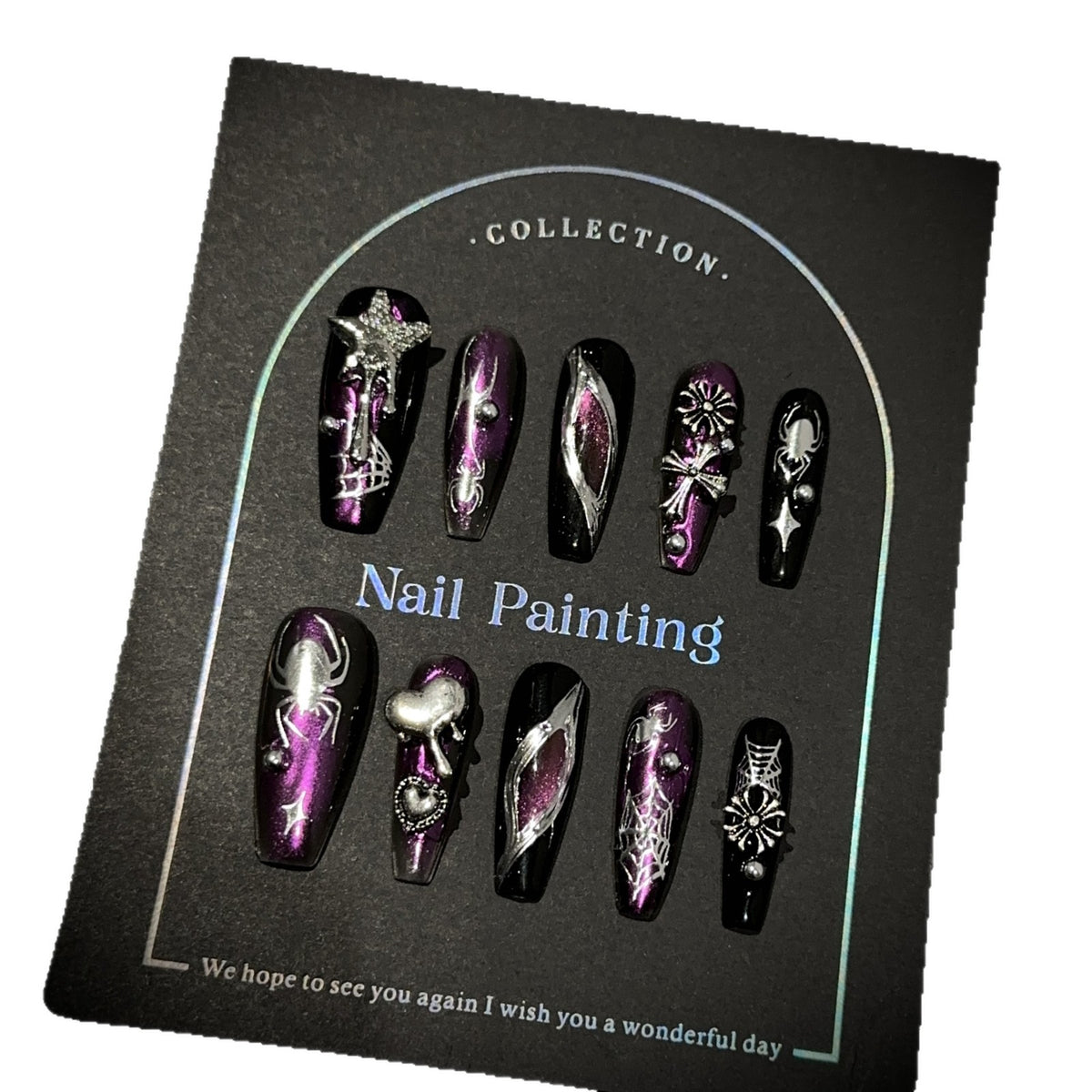 Spider Spirit Long Coffin Halloween press-on nails — additional styling view