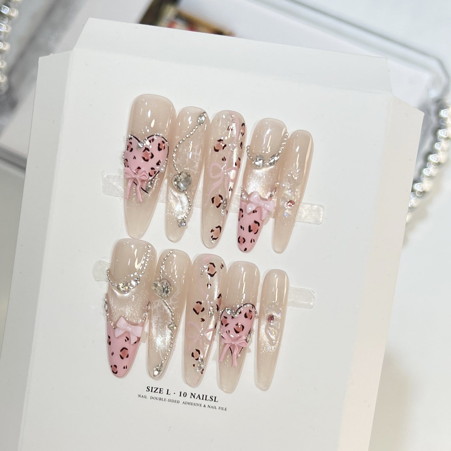 Pink Cat Eye French Leopard Heart