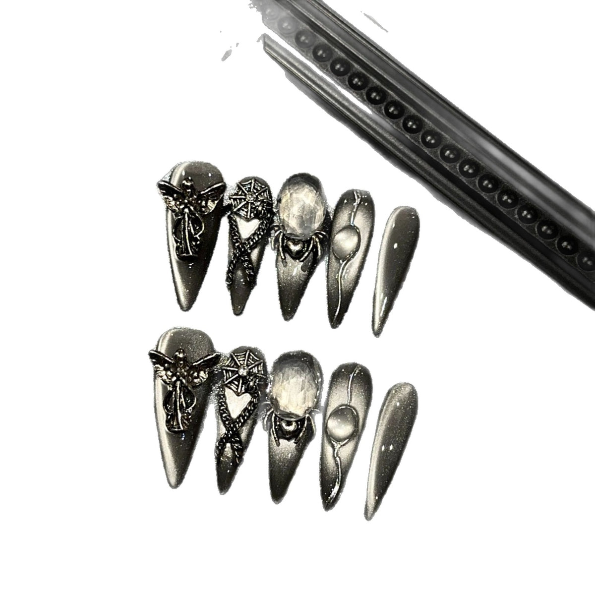 Divine Sacrifice Long Stiletto Cat Eye press-on nails — additional styling view