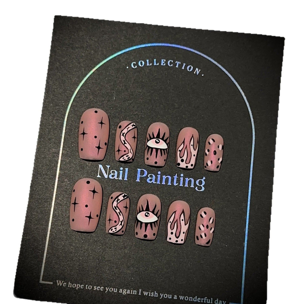 Aurora Pink Snake Medium Square press-on nails — additional styling view
