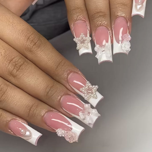 White French Bow Floral Stars Pearl