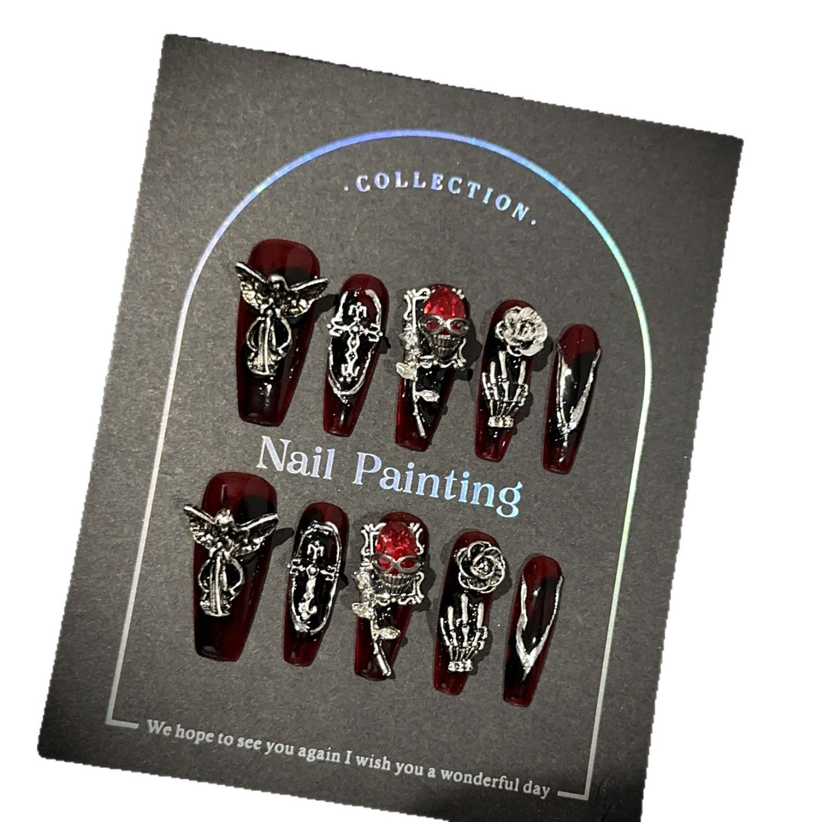 Vampire Long Coffin Halloween press-on nails — additional styling view