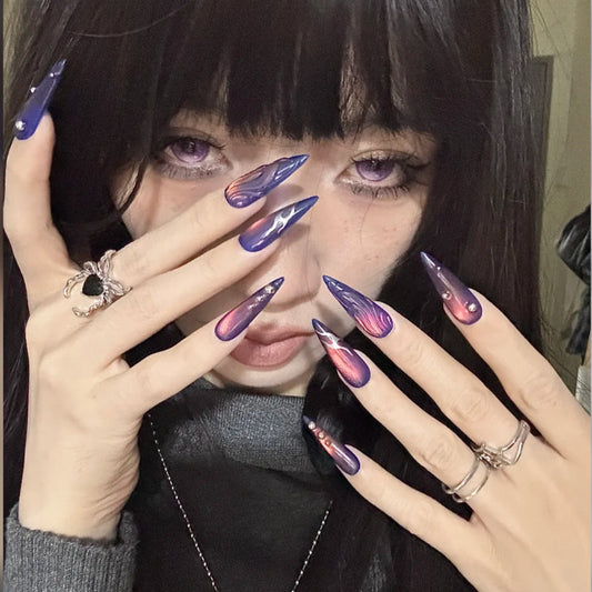 Purple Hand-Painted Press-On Nails