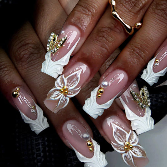 White French Butterfly Floral Pearl 3D