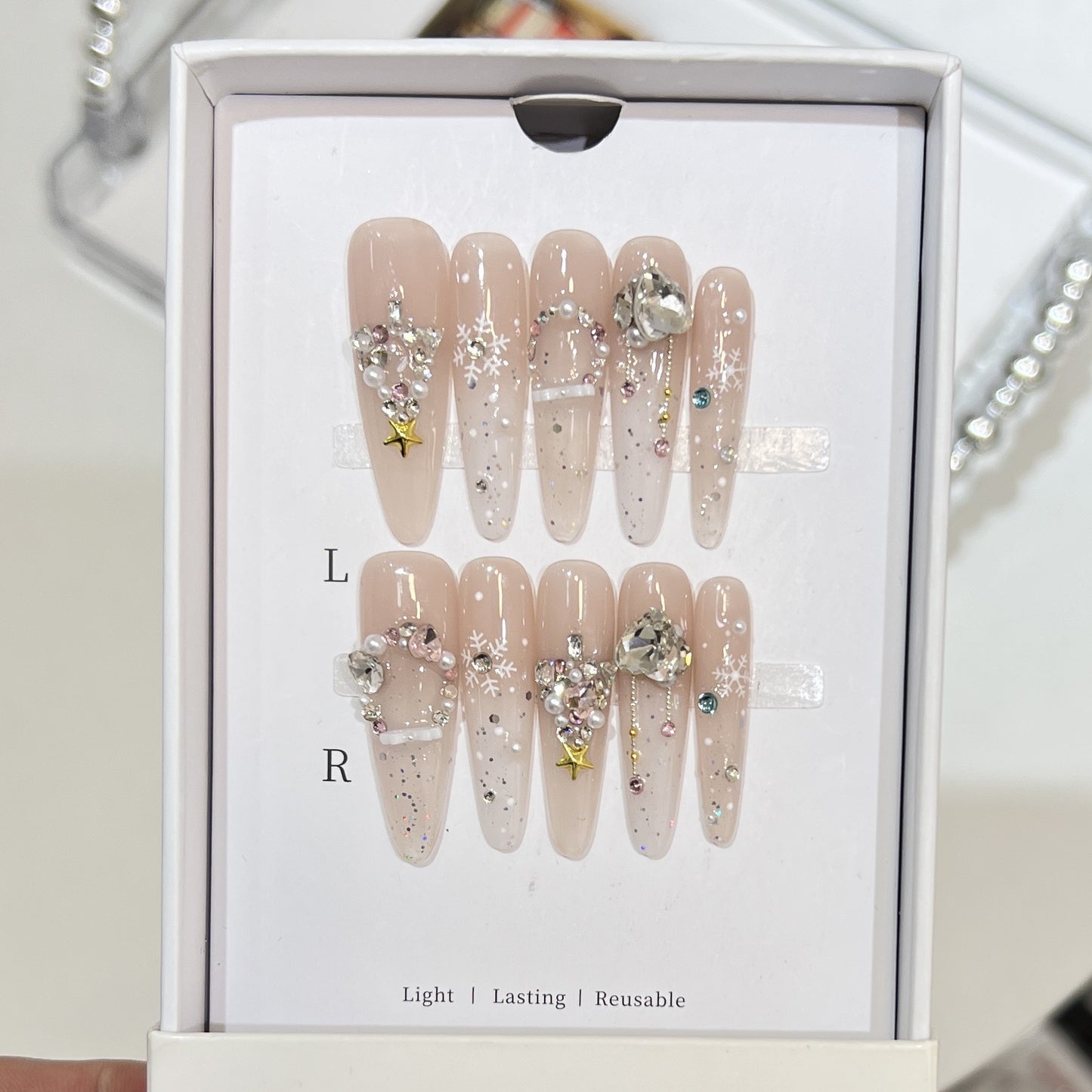 Nude Floral Christmas Snowflake Crystal Pearl