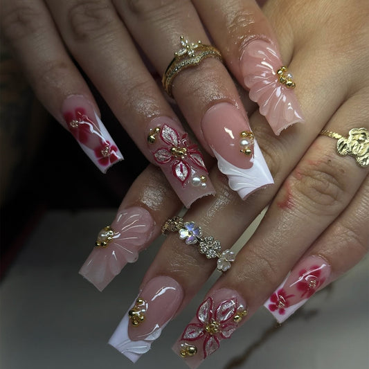 Pink Glitter French Floral 3D