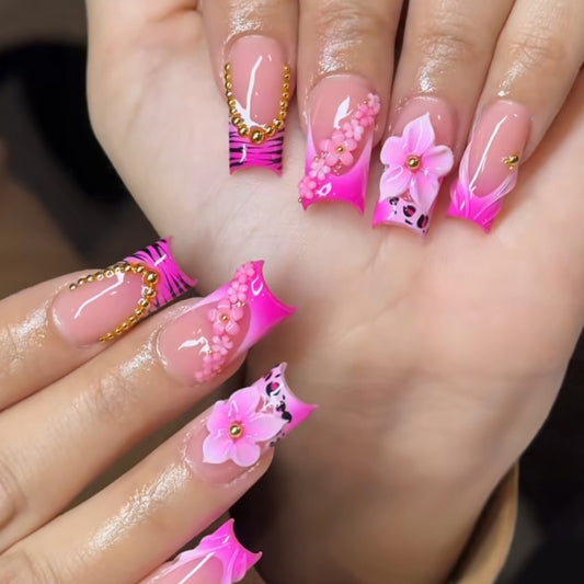 Red Gradient French Leopard Floral 3D