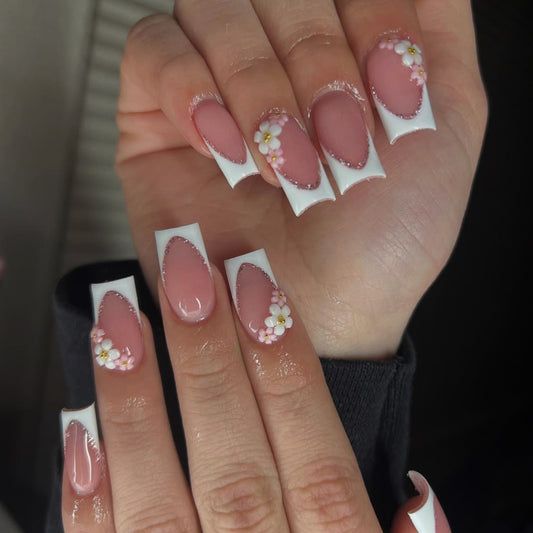 Pink Glitter French Floral
