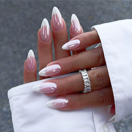 Pink Chrome French Almond Press-On Nails