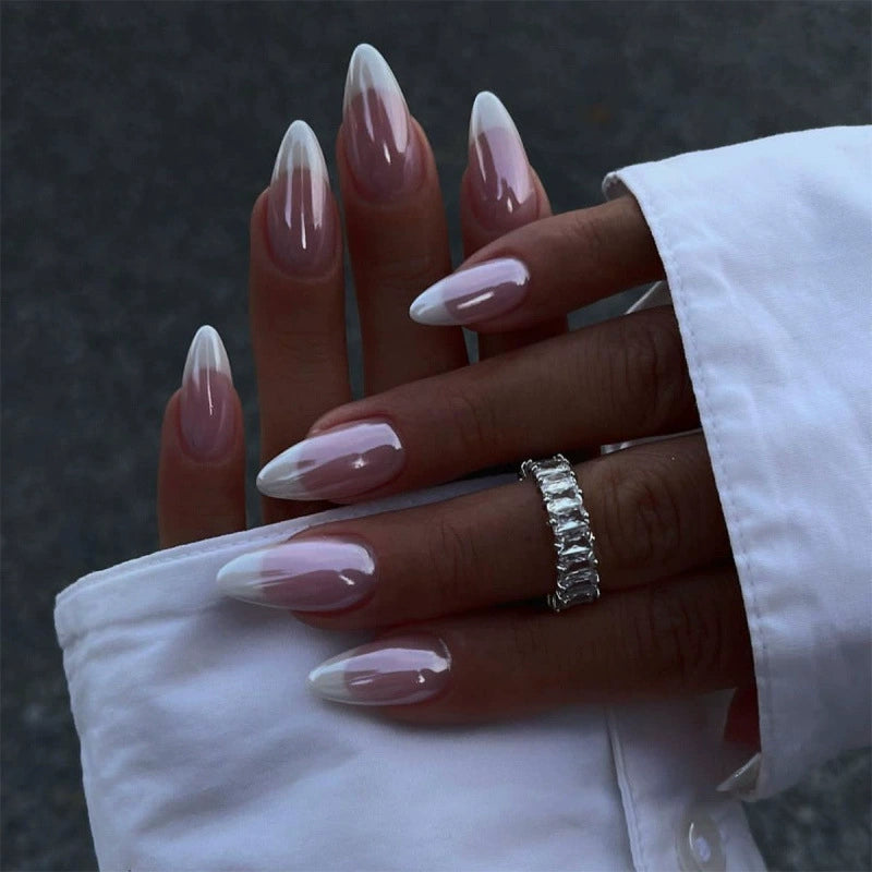Pink Chrome French Almond Press-On Nails