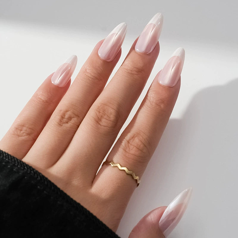 Pink Chrome French Almond Press-On Nails