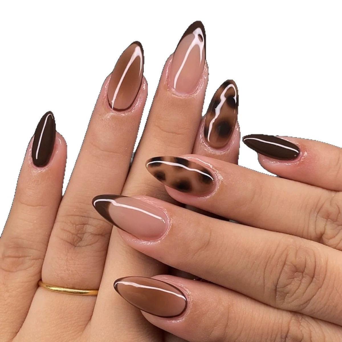 White Leopard French Almond Press-On Nails