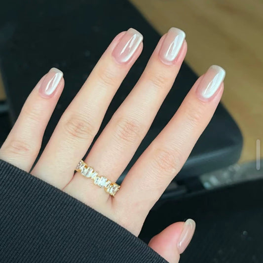 Nude Jelly Cat Eye Short Square Press-On Nails