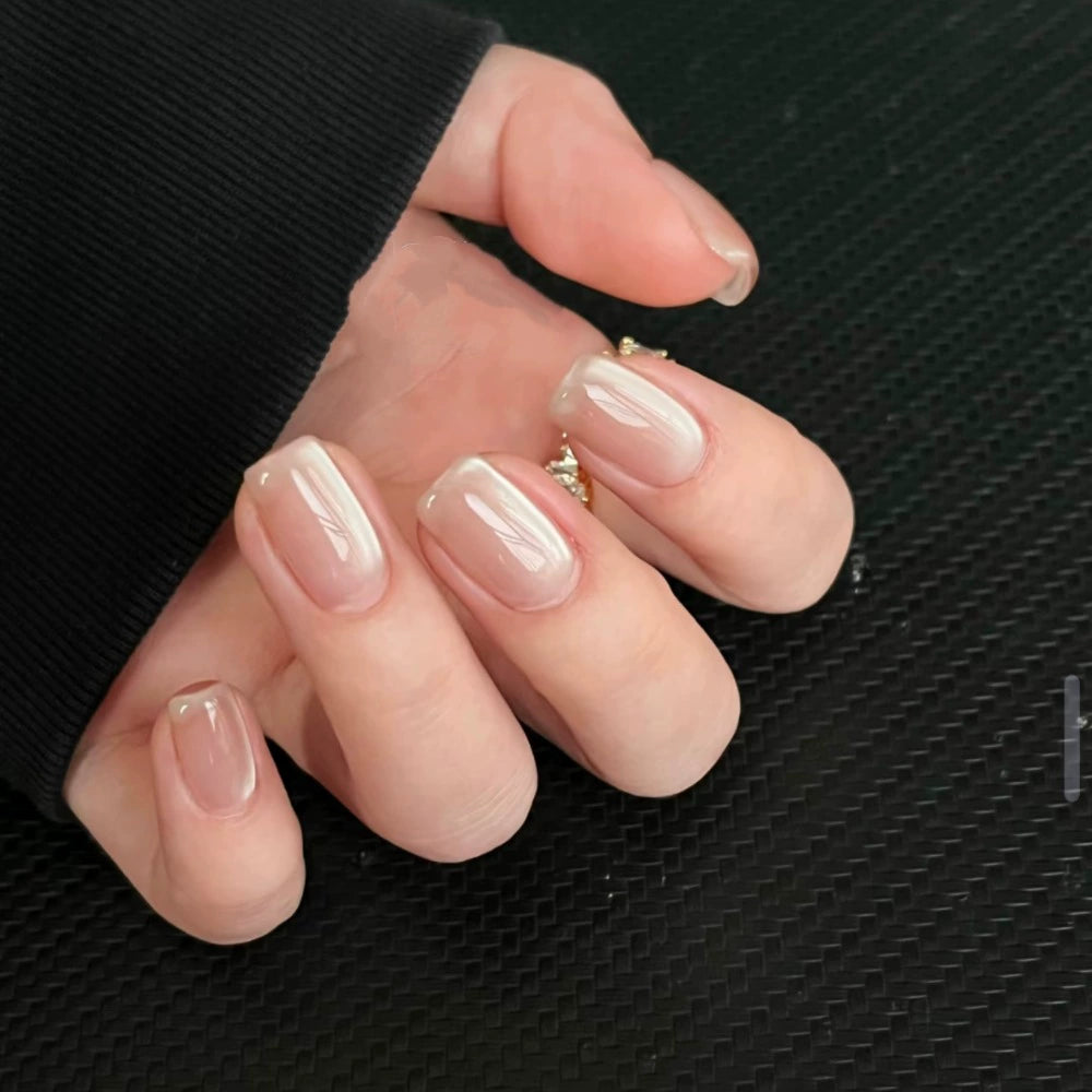 Nude Jelly Cat Eye Short Square Press-On Nails