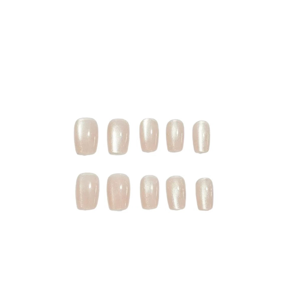 Nude Jelly Cat Eye Short Square Press-On Nails