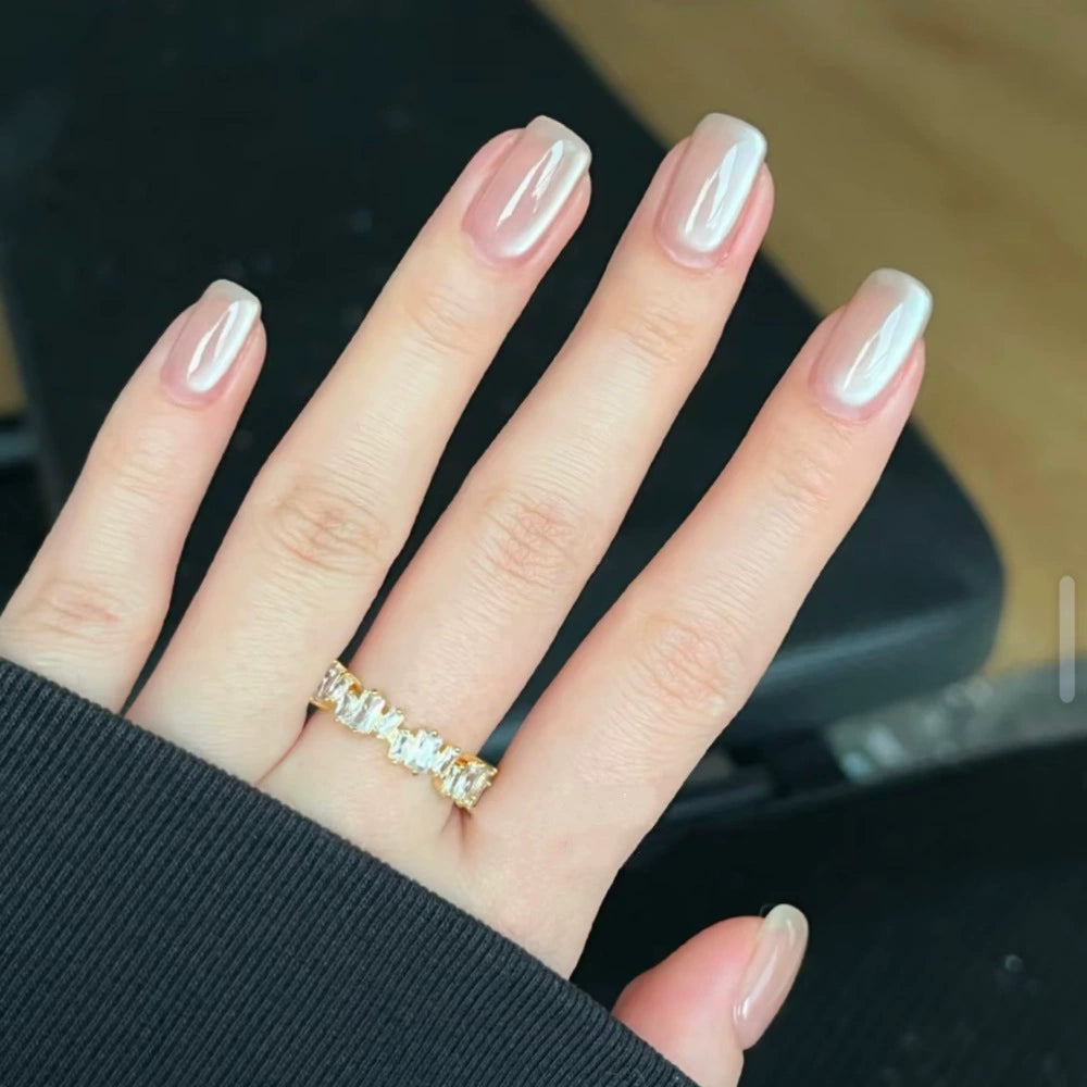 Nude Jelly Cat Eye Short Square Press-On Nails