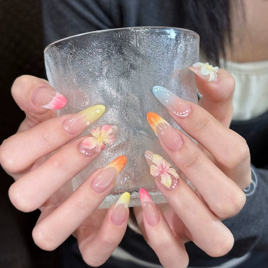 Floral Ombre Almond Press-On Nails
