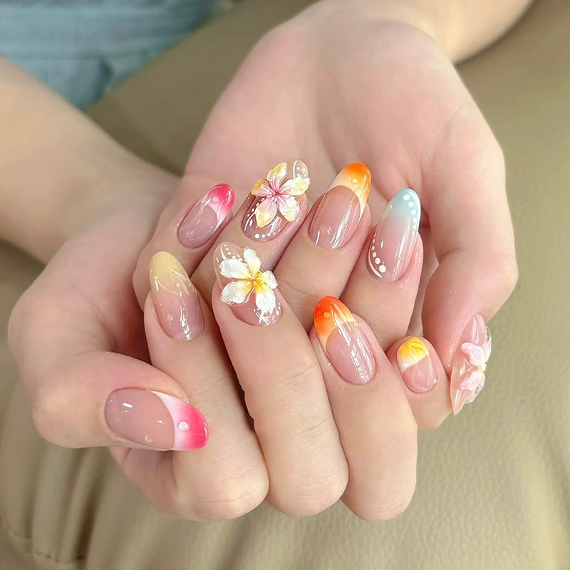 Floral Ombre Almond Press-On Nails