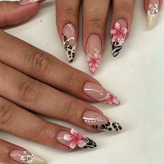 White French 3D Floral Press-On Nails