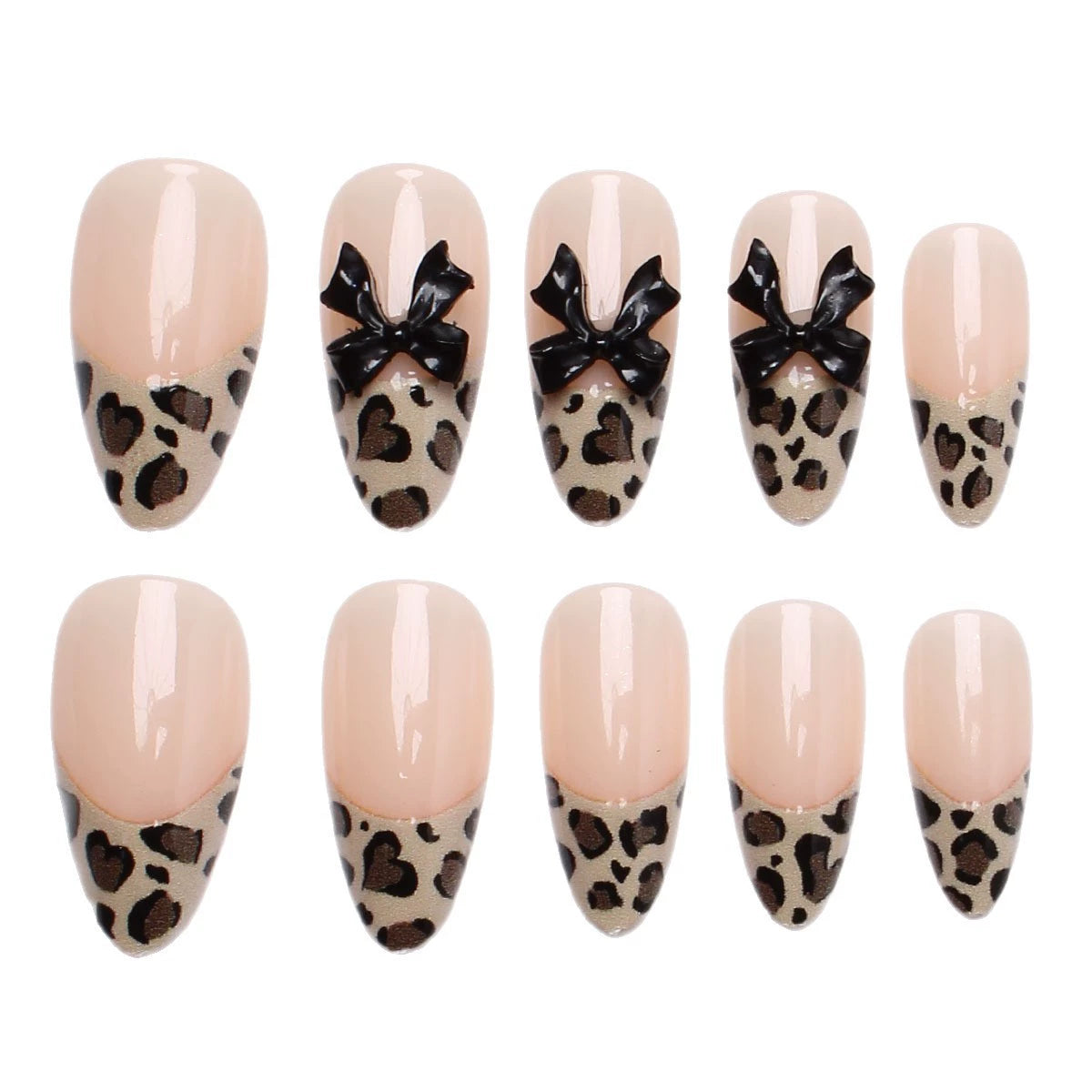 Leopard French Bow 3D Rhinestone Press-On Nails