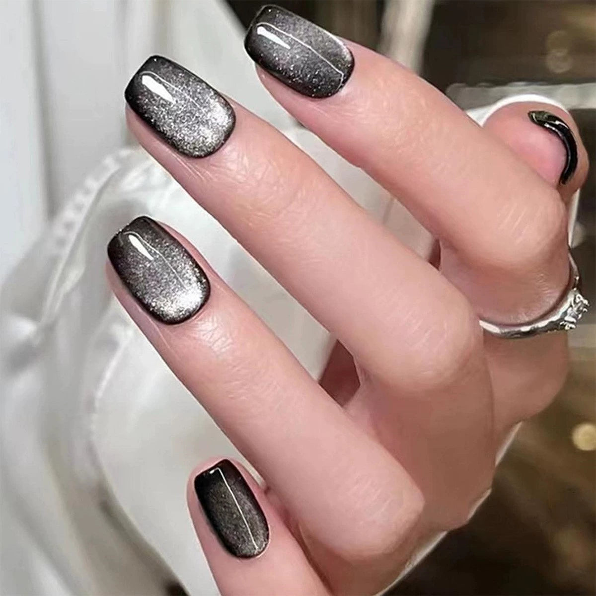 White Cat Eye Press-On Nails