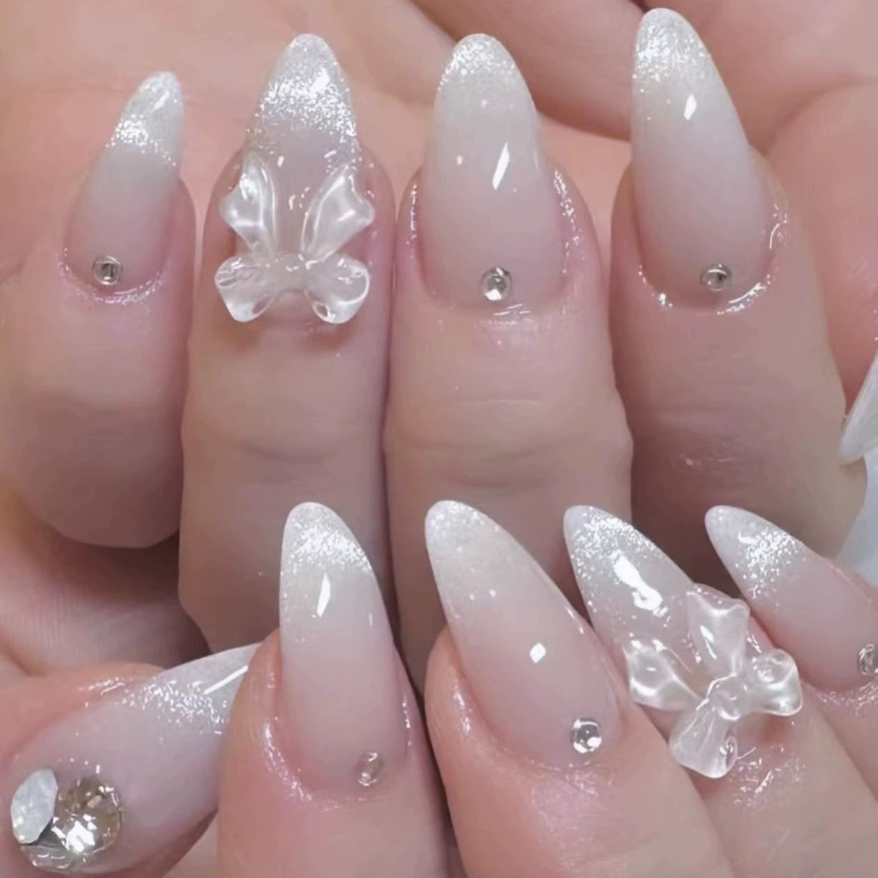 Cat Eye French Bow 3D Press-On Nails