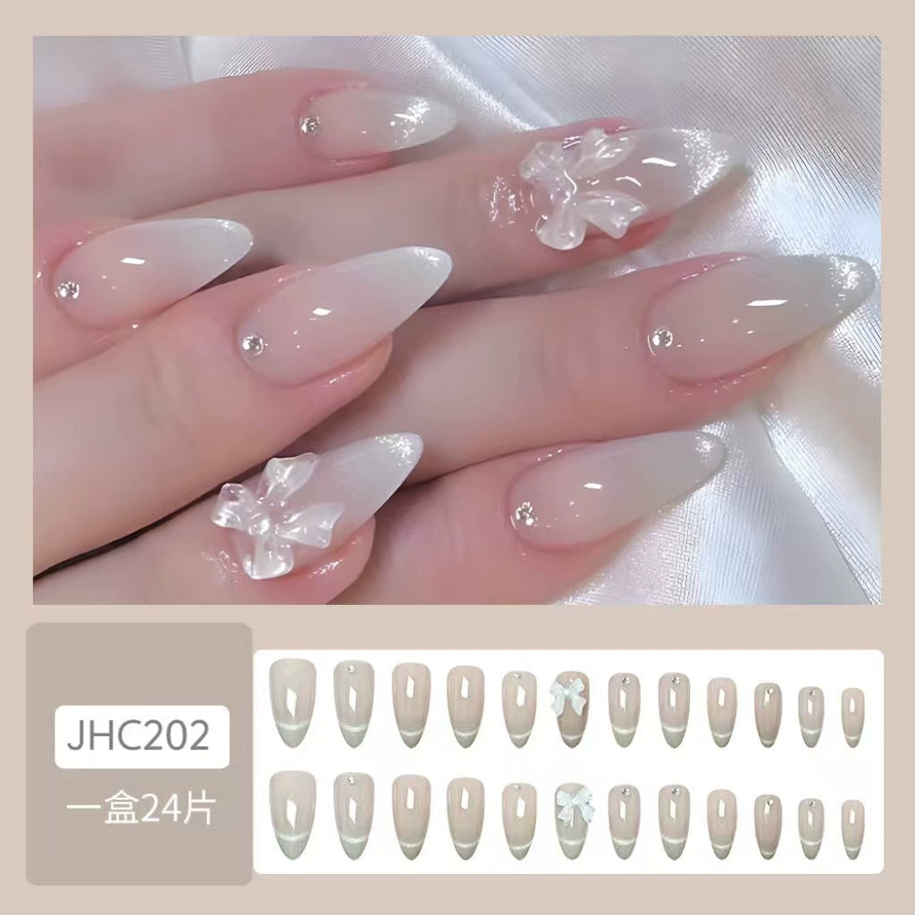 Cat Eye French Bow 3D Press-On Nails