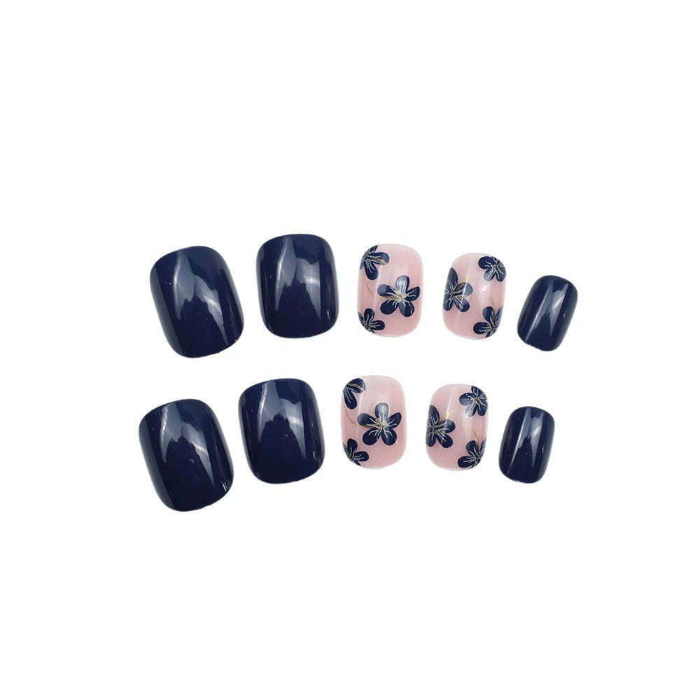 White Floral Short Square Press-On Nails