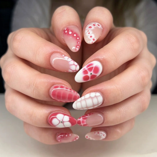 Crocodile French Floral Almond Press-On Nails