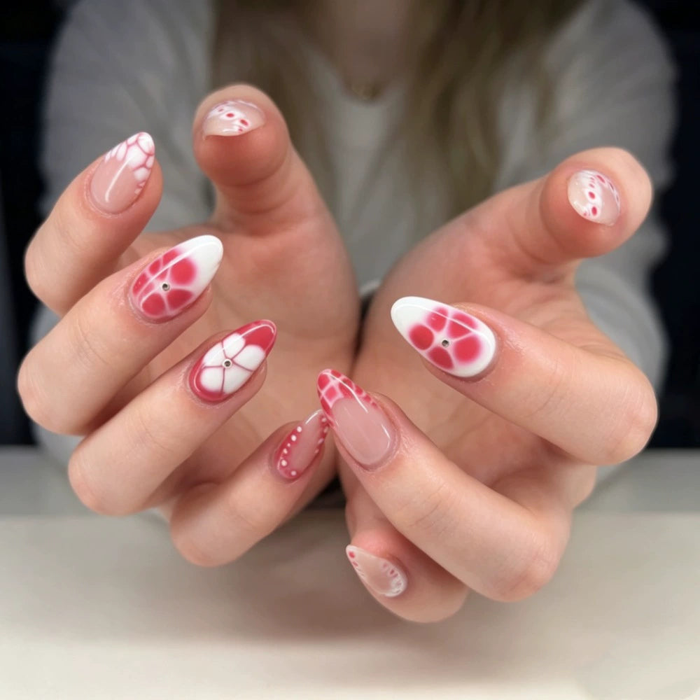Crocodile French Floral Almond Press-On Nails