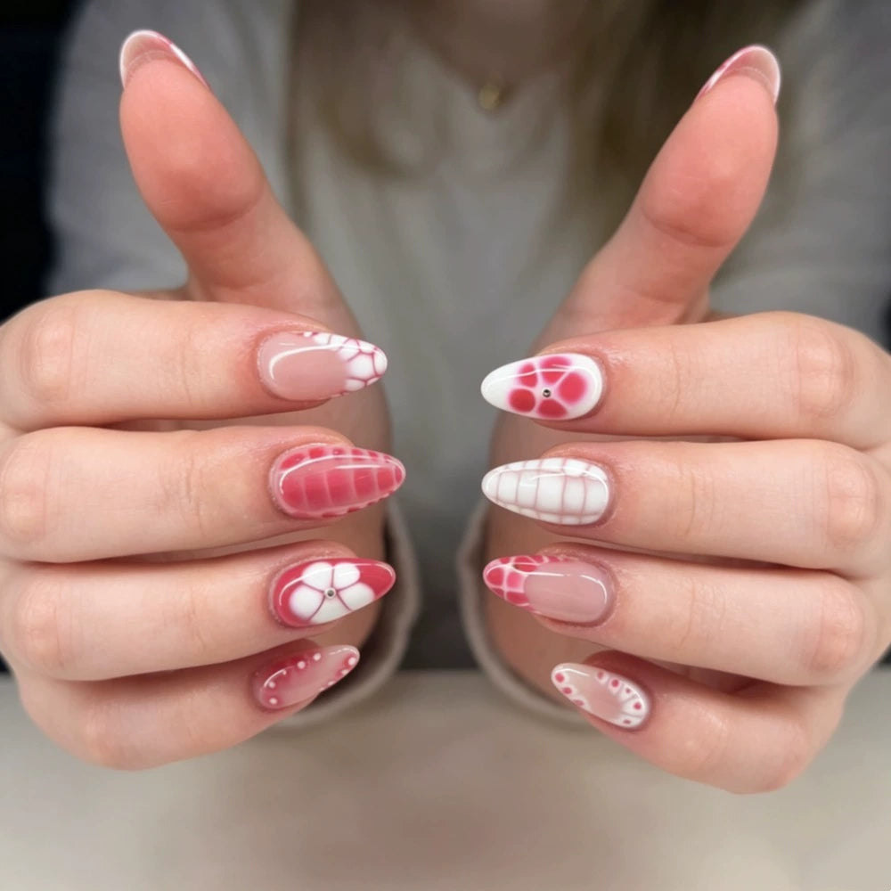 Crocodile French Floral Almond Press-On Nails