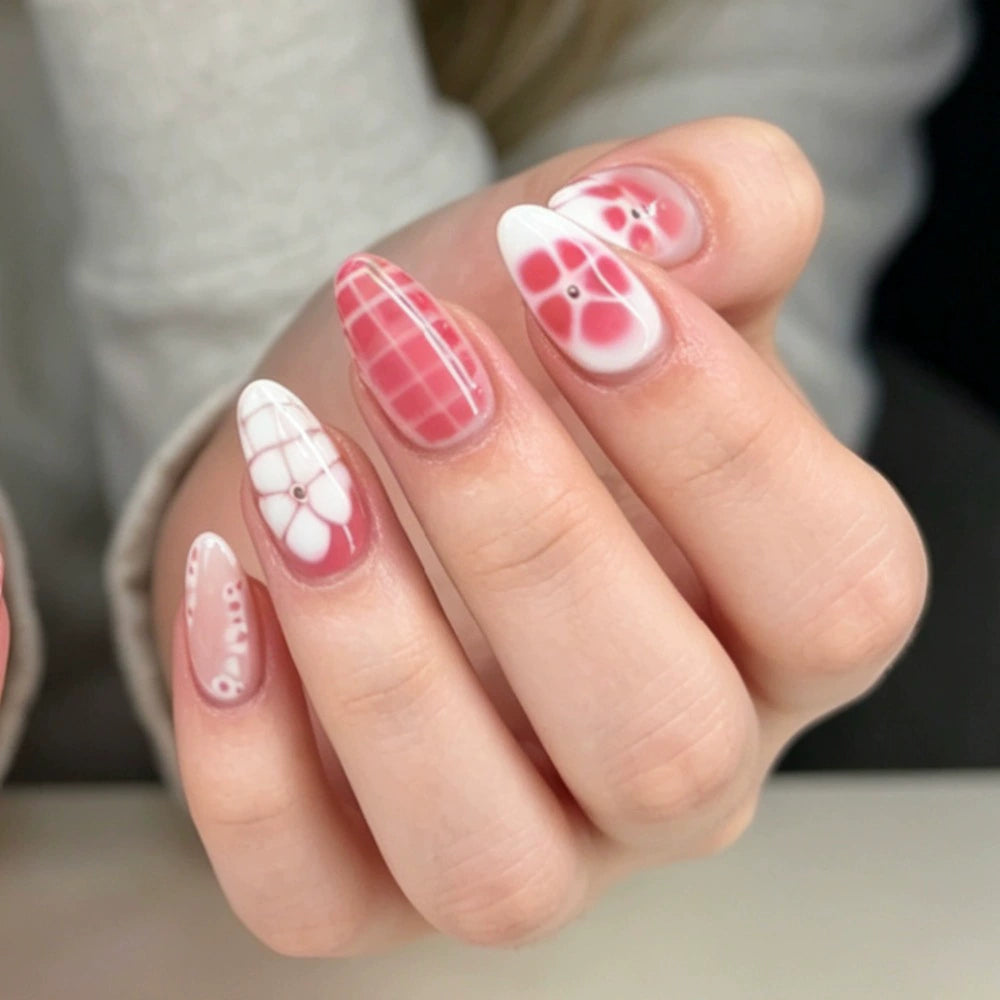 Crocodile French Floral Almond Press-On Nails