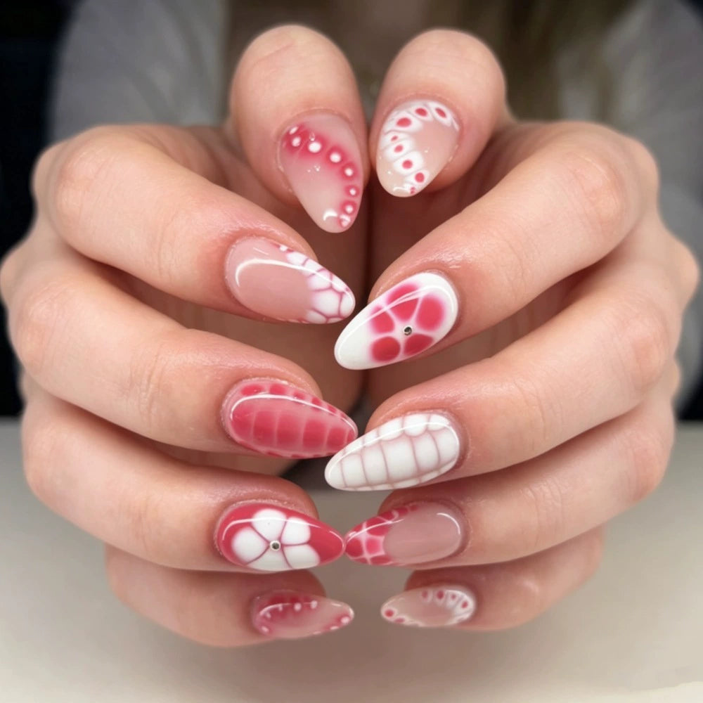 Crocodile French Floral Almond Press-On Nails