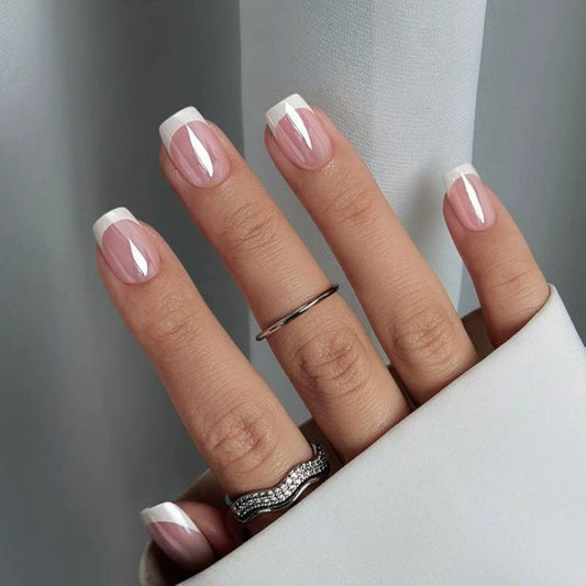 Chrome French Short Square Press-On Nails