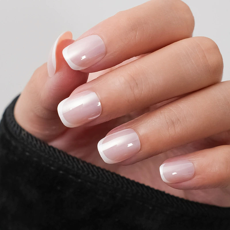 Chrome French Short Square Press-On Nails