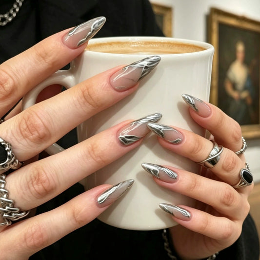 Silver 3D Press-On Nails