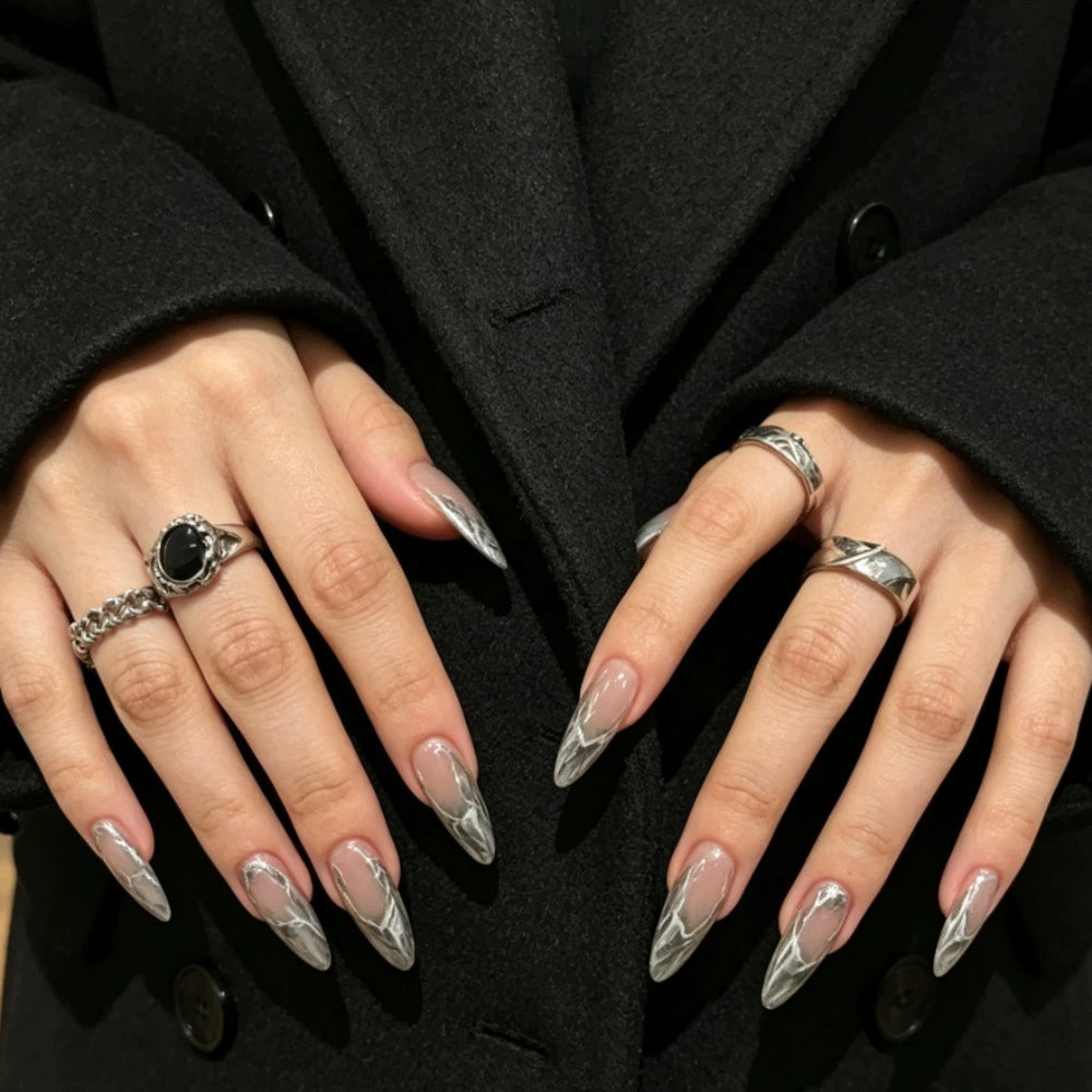 Silver 3D Press-On Nails