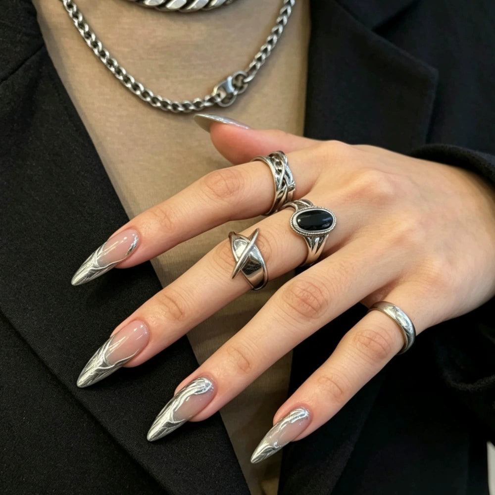 Silver 3D Press-On Nails