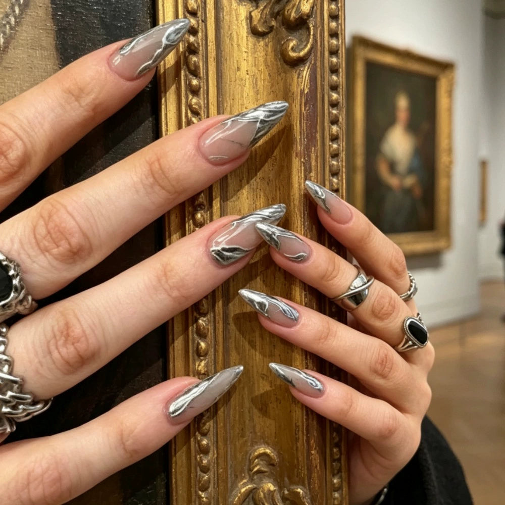 Silver 3D Press-On Nails