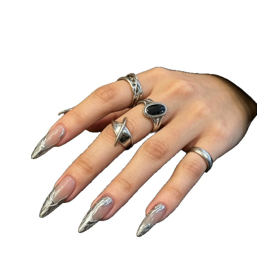 Silver 3D Press-On Nails