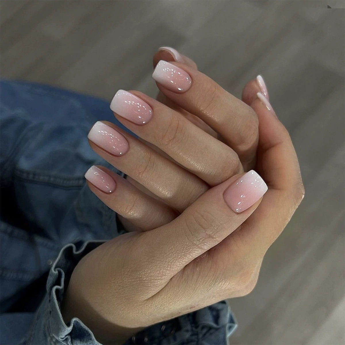 White Floral Gradient Press-On Nails