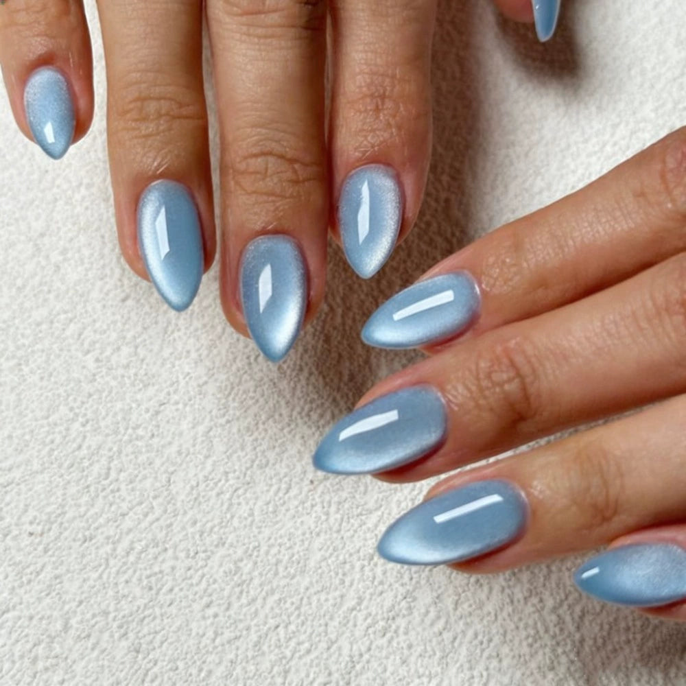 Blue Cat Eye Almond Press-On Nails